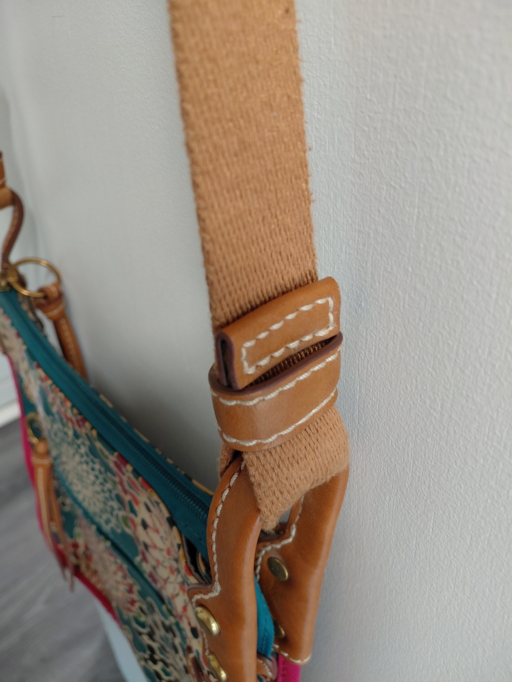 Fossil Teal Floral Crossbody Shoulder Bag Purse - Picture 7 of 11